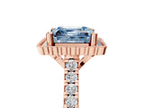 Rose gold Fancy Blue Asscher  Cut Diamond Milgrain Floral Halo Engagement Ring with Pavé Band_20