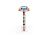 Rose gold Fancy Blue Asscher Cut Diamond Milgrain Halo Engagement Ring with Round Pavé Band and Prong Setting_14