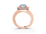 Rose gold Fancy Blue Asscher Cut Diamond Milgrain Halo Engagement Ring with Round Pavé Band and Prong Setting_15