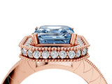 Rose gold Fancy Blue Asscher Cut Diamond Milgrain Halo Engagement Ring with Round Pavé Band and Prong Setting_16