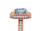 Rose gold Fancy Blue Asscher Cut Diamond Milgrain Halo Engagement Ring with Round Pavé Band and Prong Setting_17