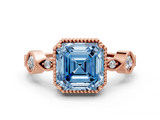 Rose gold Fancy Blue Asscher  Cut Diamond Milgrain Marquise Band with Prong Setting_3