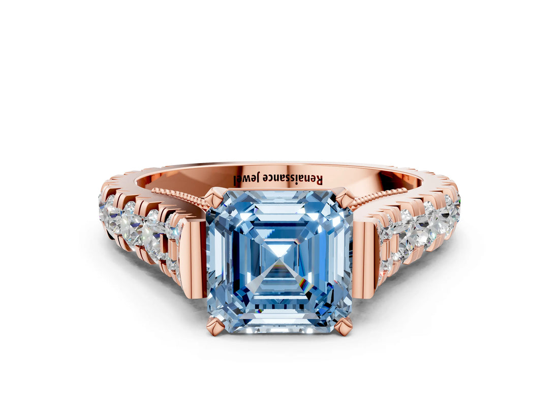 Rose gold Fancy Blue Asscher  Cut Diamond Pavé Band Solitaire with Four-Prong Setting_15