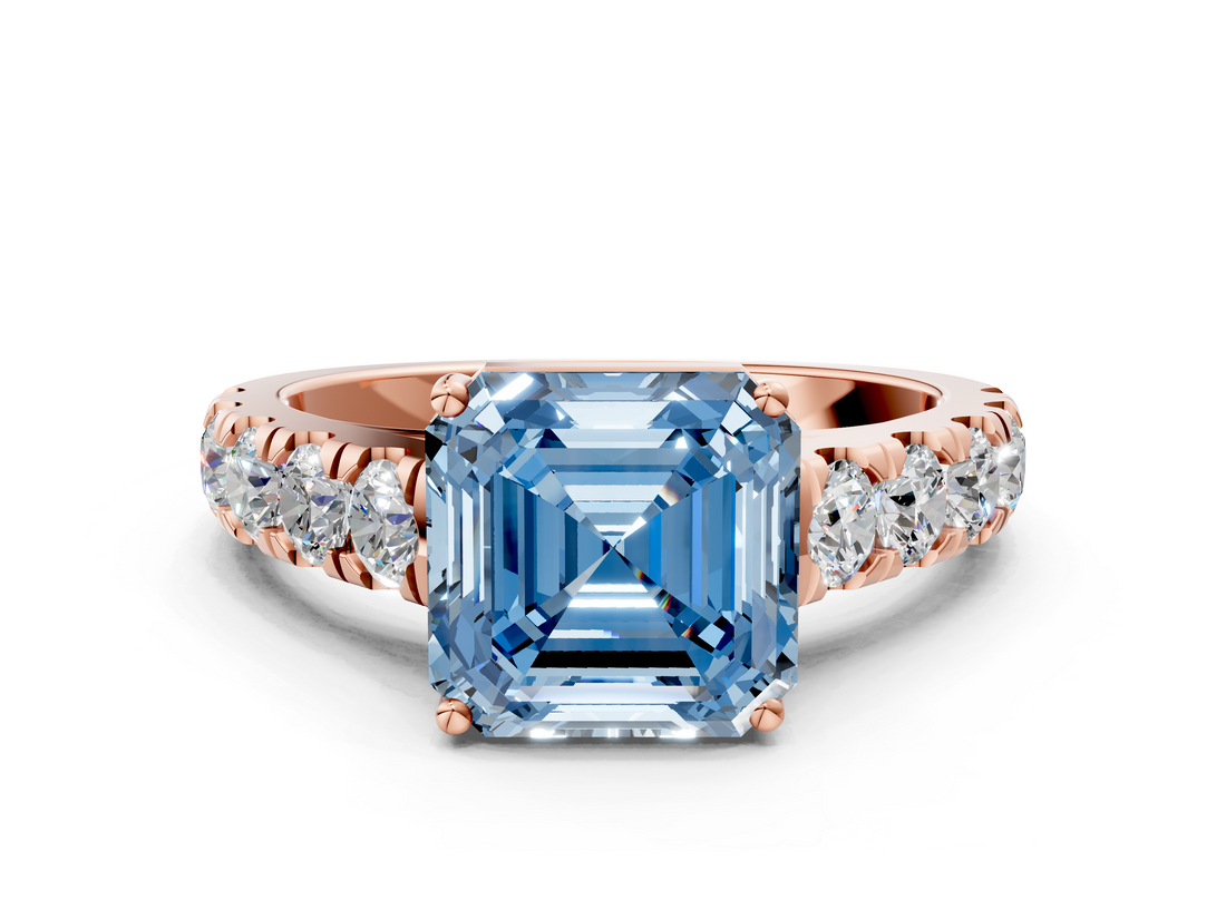 Rose gold Fancy Blue Asscher  Cut Diamond Pavé Band Solitaire with Four-Prong Setting_3