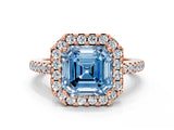 Rose gold Fancy Blue Asscher Cut Diamond Pavé Halo Ring with Four-Prong Setting_46