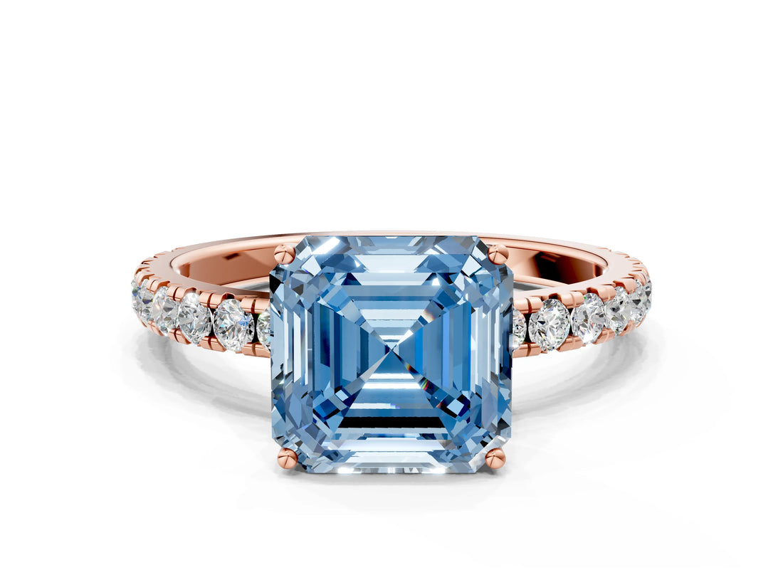 Rose gold Fancy Blue Asscher Cut Diamond Pavé Solitaire Engagement Ring with Four-Prong Setting_38