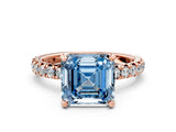 Rose gold Fancy Blue Asscher Cut Diamond Pavé Solitaire Ring with Round Band and Prong Setting_12