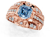 Rose gold Fancy Blue Asscher Cut Diamond Pave Art Deco Split Shank Ring with Four-Prong Setting_1