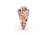Rose gold Fancy Blue Asscher Cut Diamond Pave Art Deco Split Shank Ring with Four-Prong Setting_2