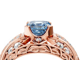 Rose gold Fancy Blue Asscher Cut Diamond Pave Art Deco Split Shank Ring with Four-Prong Setting_4
