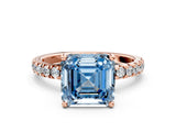 Rose gold Fancy Blue Asscher Cut Diamond Pave Band Solitaire Ring with Four-Prong Setting_17