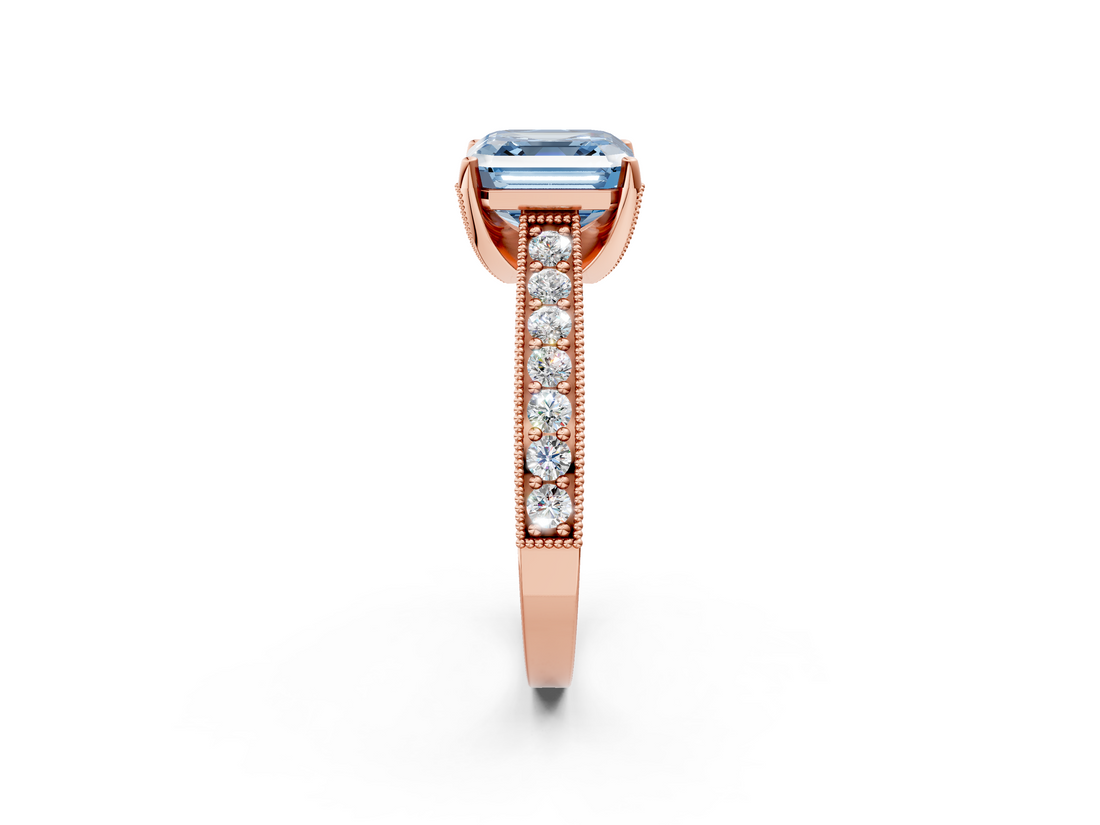 Rose gold Fancy Blue Asscher  Cut Diamond Pave Band with Four-Prong Setting_40