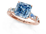 Rose gold Fancy Blue Asscher  Cut Diamond Ring with Baguette Side Stones, Channel Set Band, and Four-Prong Setting_25