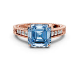 Rose gold Fancy Blue Asscher Cut Diamond Ring with Milgrain Pavé Band and Four-Prong Setting_20