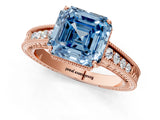 Rose gold Fancy Blue Asscher Cut Diamond Ring with Milgrain Pavé Band and Four-Prong Setting_21