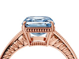Rose gold Fancy Blue Asscher Cut Diamond Ring with Milgrain Pavé Band and Four-Prong Setting_24