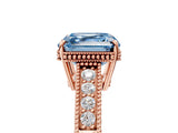 Rose gold Fancy Blue Asscher Cut Diamond Ring with Milgrain Pavé Band and Four-Prong Setting_25
