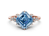 Rose gold Fancy Blue Asscher Cut Diamond Ring with Side Stones and Four-Prong Setting_58