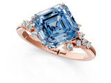Rose gold Fancy Blue Asscher Cut Diamond Ring with Side Stones and Four-Prong Setting_59