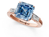 Rose gold Fancy Blue Asscher  Cut Diamond Ring with Tapered Baguette Side Stones in Four-Prong Setting_4