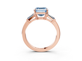 Rose gold Fancy Blue Asscher  Cut Diamond Ring with Tapered Baguette Side Stones in Four-Prong Setting_6