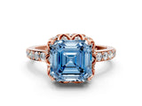 Rose gold Fancy Blue Asscher Cut Diamond Scalloped Halo Engagement Ring with Round Shared Prong Band_12