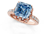 Rose gold Fancy Blue Asscher Cut Diamond Scalloped Halo Engagement Ring with Round Shared Prong Band_13