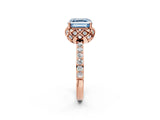 Rose gold Fancy Blue Asscher Cut Diamond Scalloped Halo Engagement Ring with Round Shared Prong Band_14