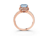 Rose gold Fancy Blue Asscher Cut Diamond Scalloped Halo Engagement Ring with Round Shared Prong Band_15
