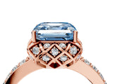 Rose gold Fancy Blue Asscher Cut Diamond Scalloped Halo Engagement Ring with Round Shared Prong Band_16