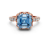 Rose gold Fancy Blue Asscher Cut Diamond Scalloped Halo Engagement Ring with Round Shared Prong Band_24