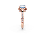 Rose gold Fancy Blue Asscher Cut Diamond Scalloped Halo Engagement Ring with Round Shared Prong Band_26