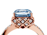 Rose gold Fancy Blue Asscher Cut Diamond Scalloped Halo Engagement Ring with Round Shared Prong Band_28