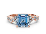 Rose gold Fancy Blue Asscher Cut Diamond Scattered Round Accent Ring with Prong Setting_12