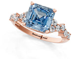 Rose gold Fancy Blue Asscher Cut Diamond Scattered Round Accent Ring with Prong Setting_13