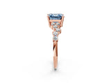Rose gold Fancy Blue Asscher Cut Diamond Scattered Round Accent Ring with Prong Setting_14