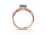 Rose gold Fancy Blue Asscher Cut Diamond Scattered Round Accent Ring with Prong Setting_15
