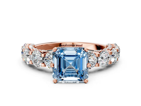 Rose gold Fancy Blue Asscher Cut Diamond Side Stone Engagement Ring with Four-Prong Setting_24