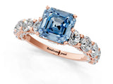 Rose gold Fancy Blue Asscher Cut Diamond Side Stone Engagement Ring with Four-Prong Setting_25