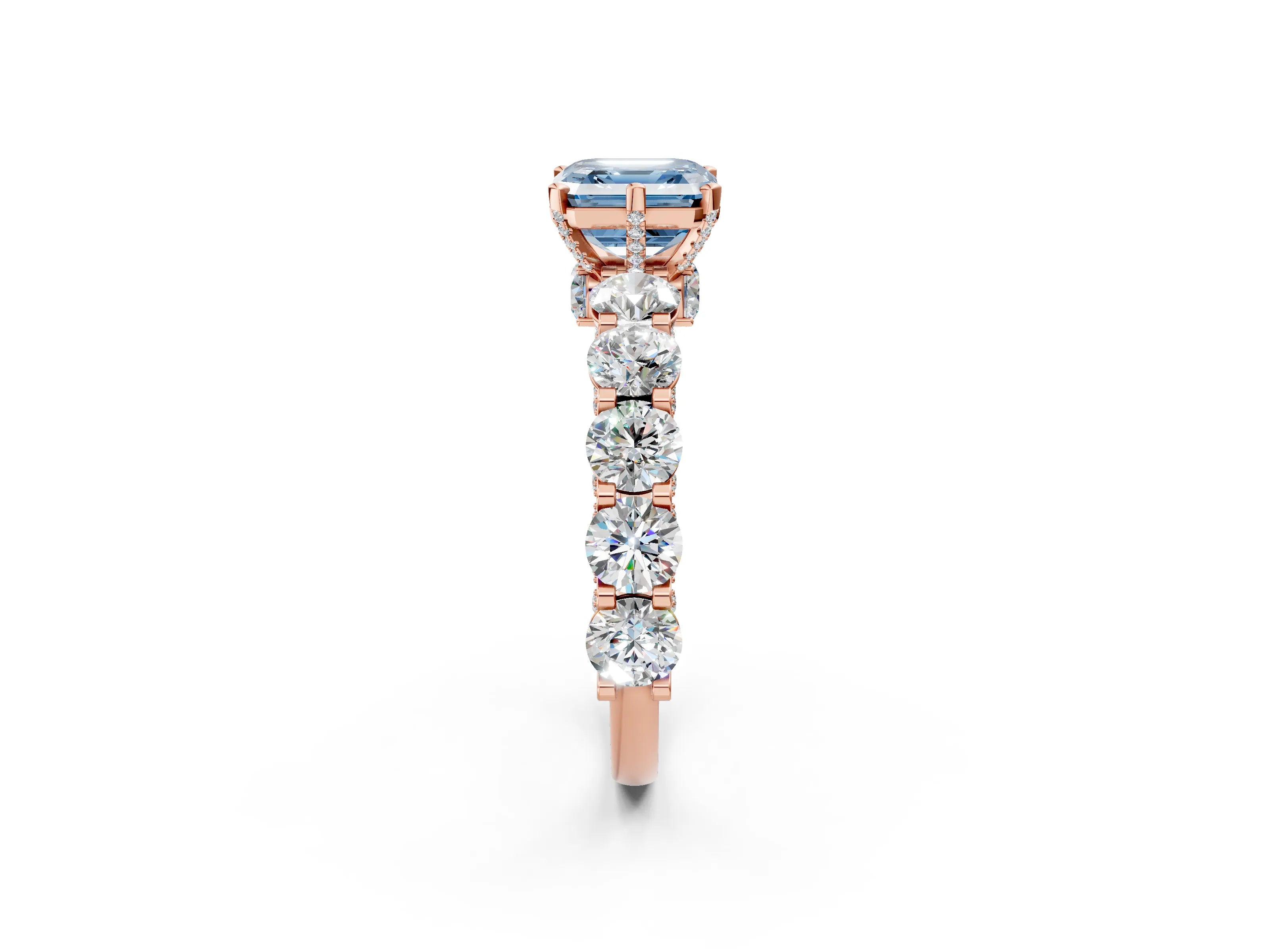 Rose gold Fancy Blue Asscher Cut Diamond Side Stone Engagement Ring with Four-Prong Setting_26