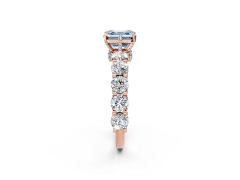 Rose gold Fancy Blue Asscher Cut Diamond Side Stone Engagement Ring with Four-Prong Setting_26