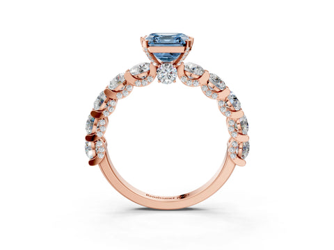 Rose gold Fancy Blue Asscher Cut Diamond Side Stone Engagement Ring with Four-Prong Setting_27