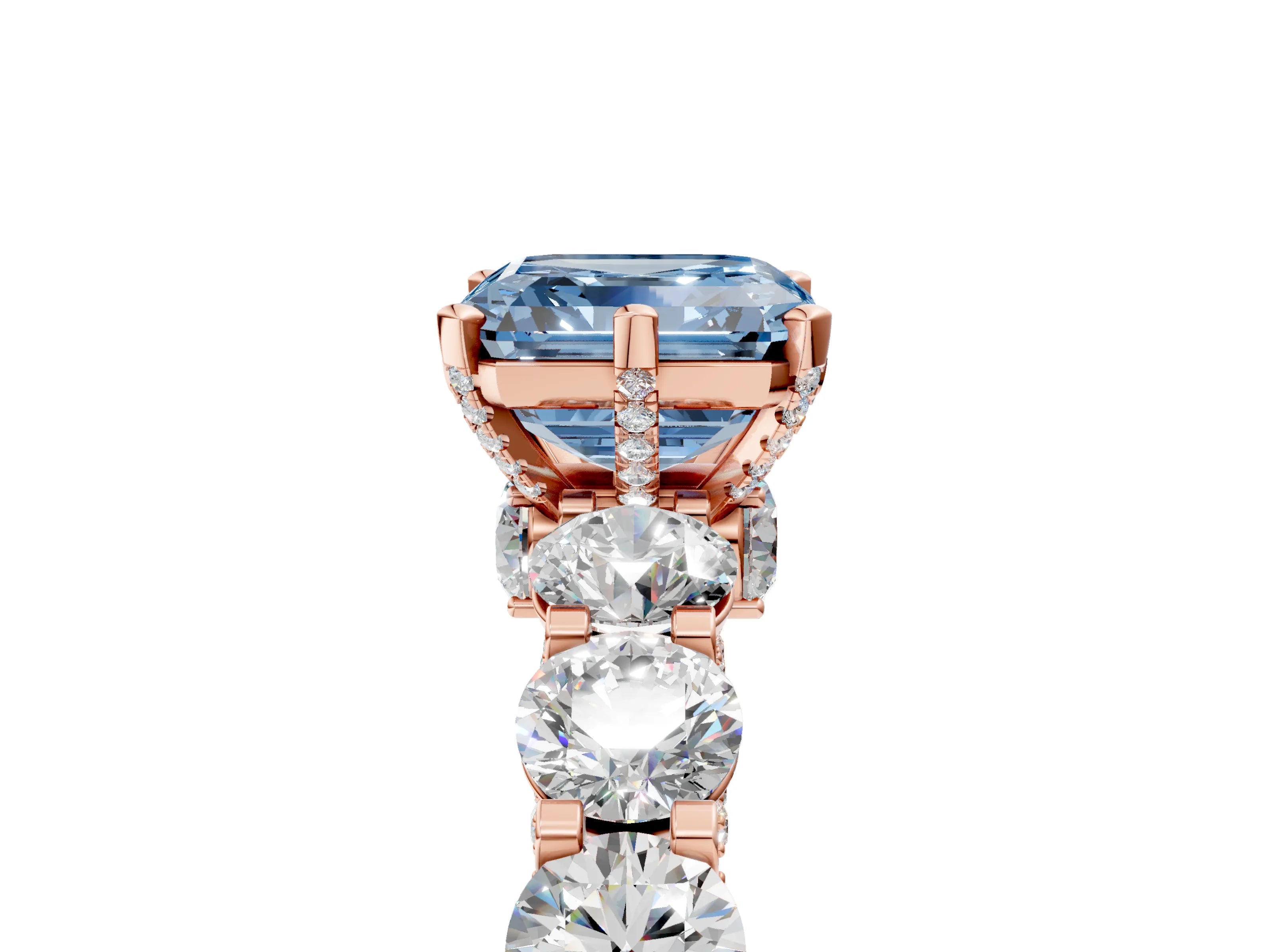 Rose gold Fancy Blue Asscher Cut Diamond Side Stone Engagement Ring with Four-Prong Setting_29
