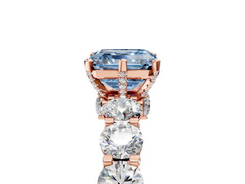 Rose gold Fancy Blue Asscher Cut Diamond Side Stone Engagement Ring with Four-Prong Setting_29