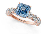 Rose gold Fancy Blue Asscher Cut Diamond Side Stone Engagement Ring with Four-Prong Setting_37