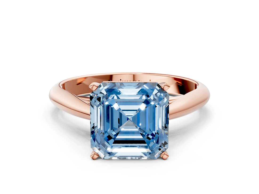Rose gold Fancy Blue Asscher Cut Diamond Solitaire Engagement Ring with Cathedral Setting and Four-Prong Mount_72