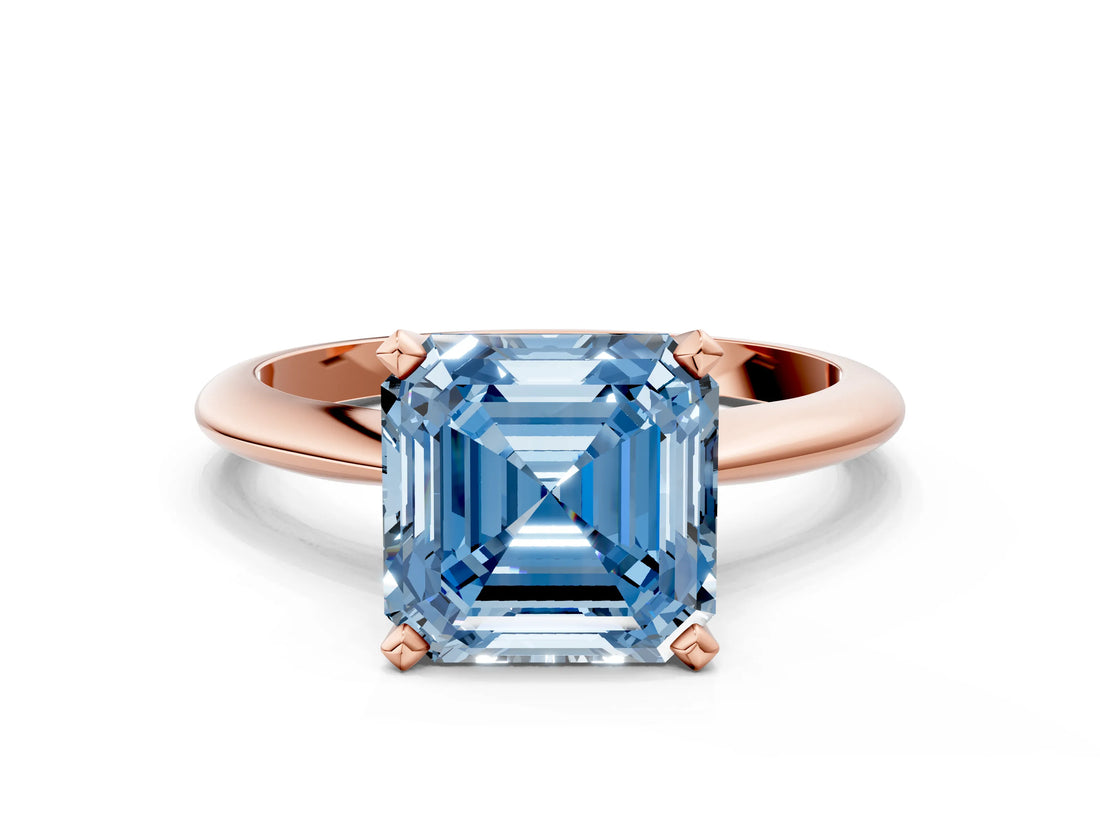 Rose gold Fancy Blue Asscher Cut Diamond Solitaire Engagement Ring with Classic Band and Four-Prong Setting_34