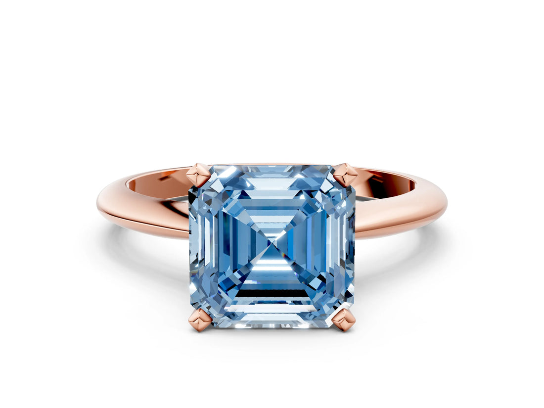 Rose gold Fancy Blue Asscher Cut Diamond Solitaire Engagement Ring with Classic Band and Four-Prong Setting_36