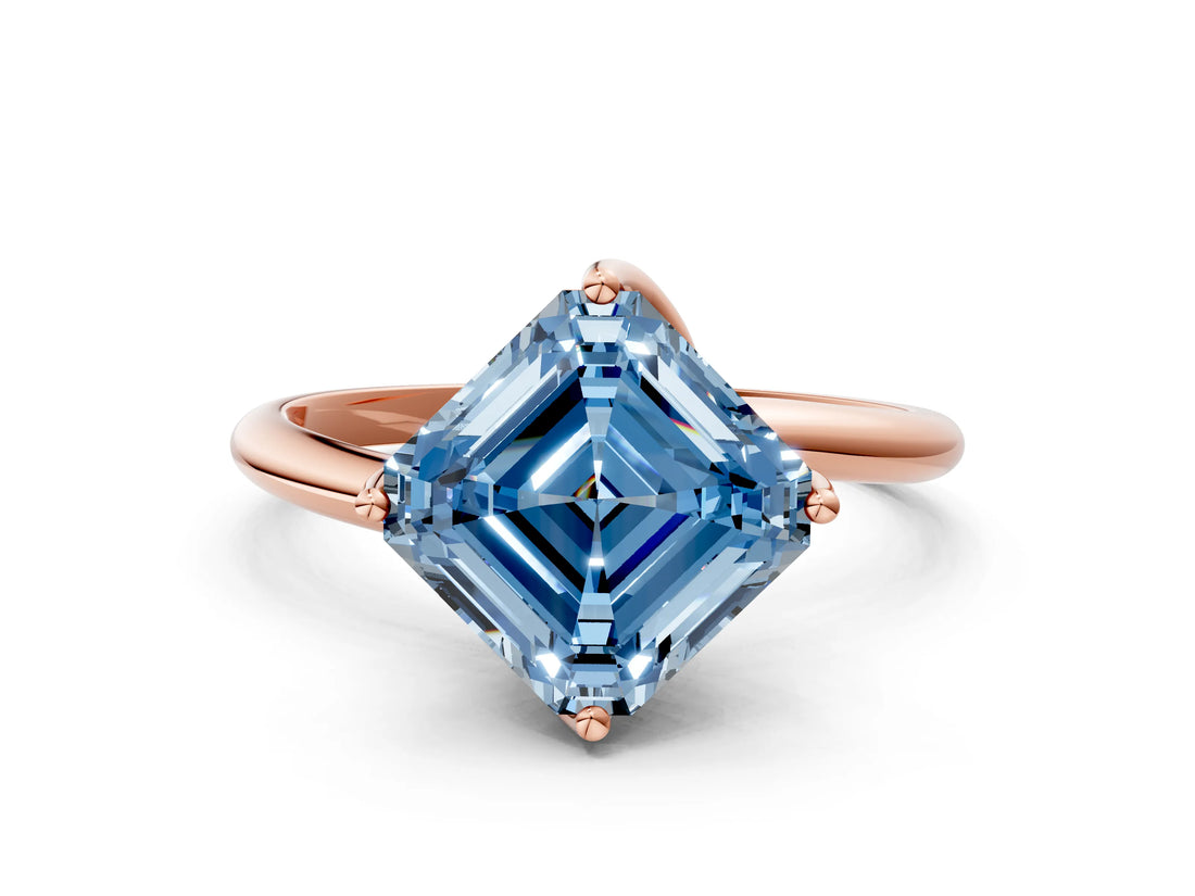 Rose gold Fancy Blue Asscher Cut Diamond Solitaire Engagement Ring with Four-Prong Setting and Classic Band_54