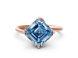 Rose gold Fancy Blue Asscher Cut Diamond Solitaire Engagement Ring with Four-Prong Setting and Classic Band_54